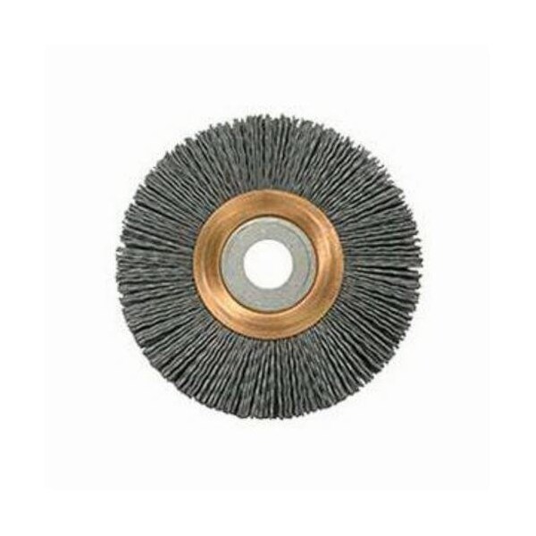 Nylox Wheel Brush, Heavy Duty Narrow Face, 4 in Brush Dia, 5/8 in Face W, 1/2 to 5/8 in Arbor Hole, Crimpe 31255 - main